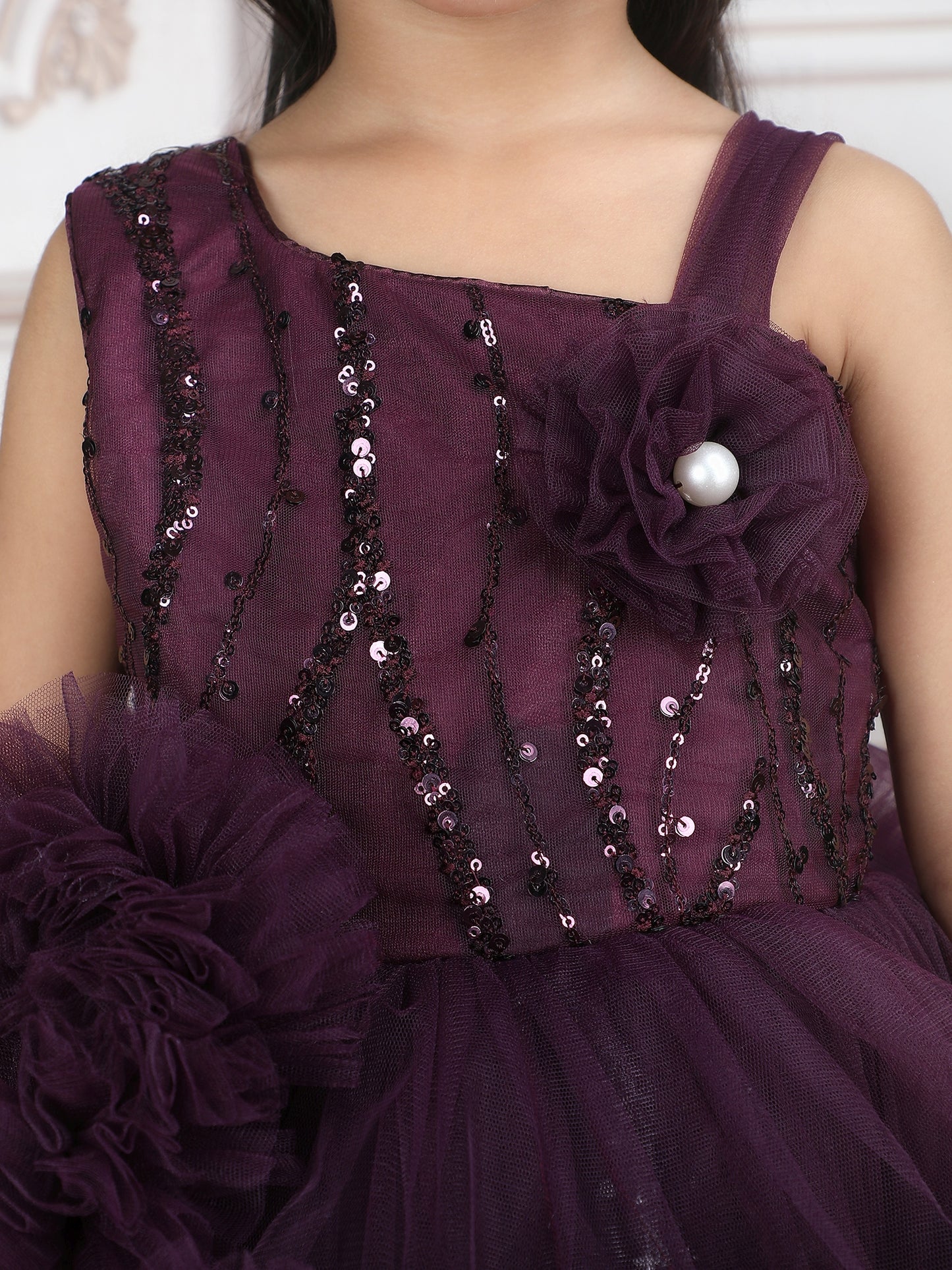 Girls wine Knee length Party frock