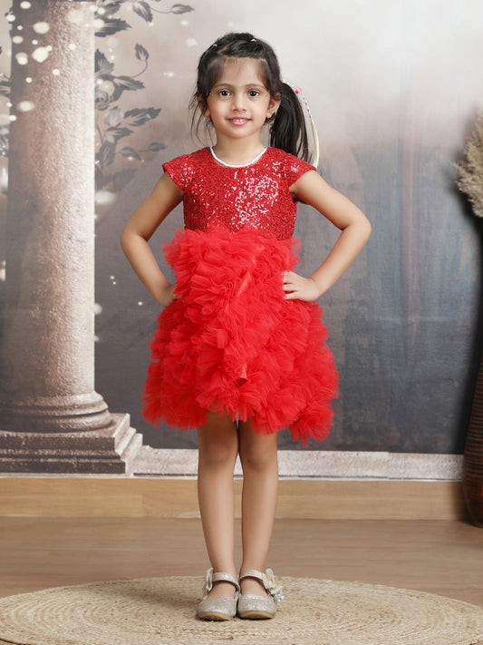 Girls red Knee length Party frock