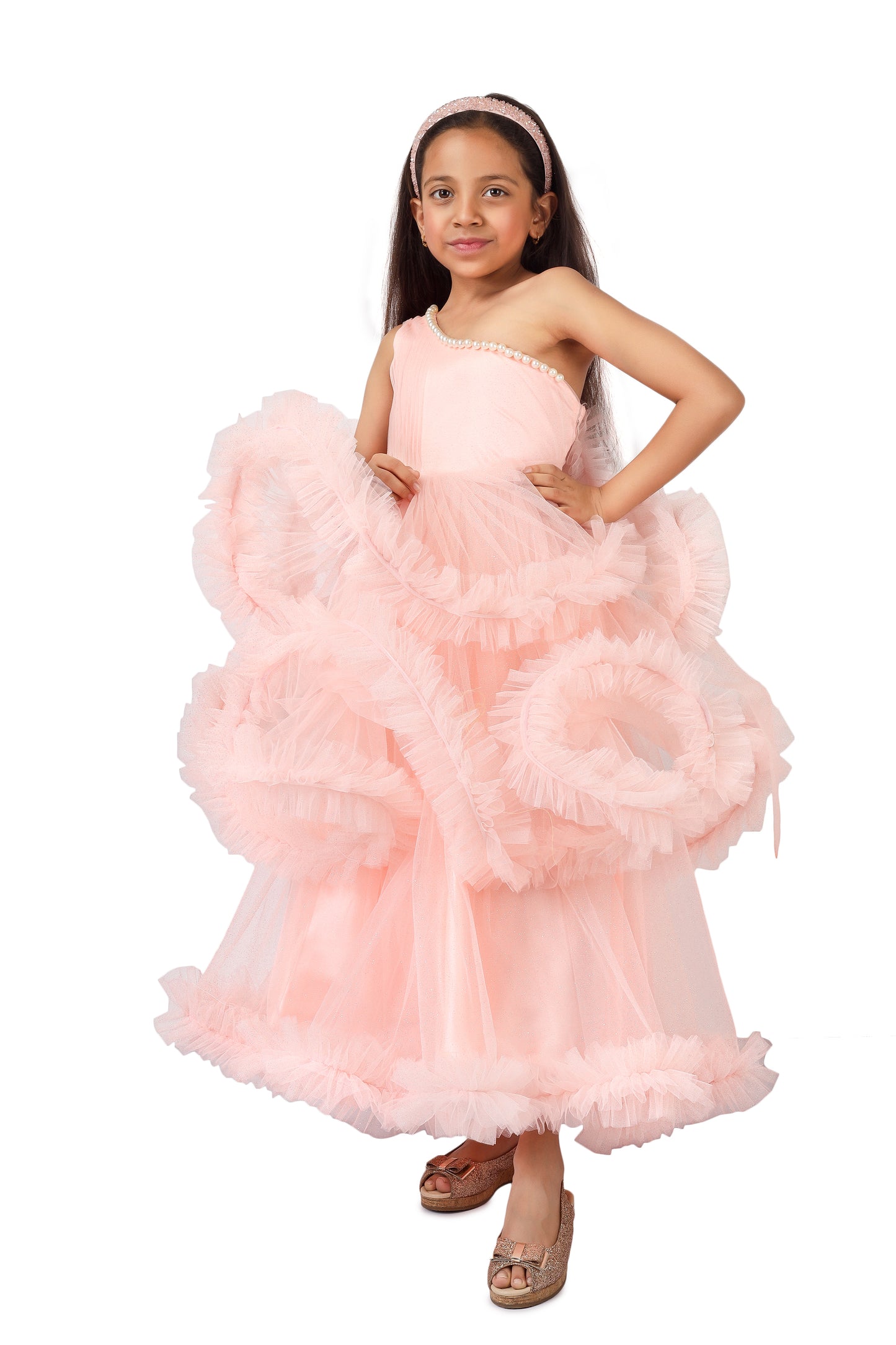 Girls Peach Gown length Party dress M232701