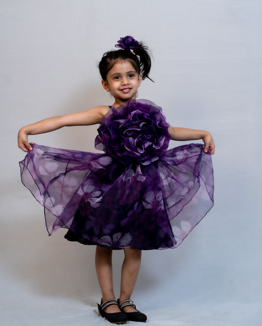 Girls purple knee length Casual frock M240053