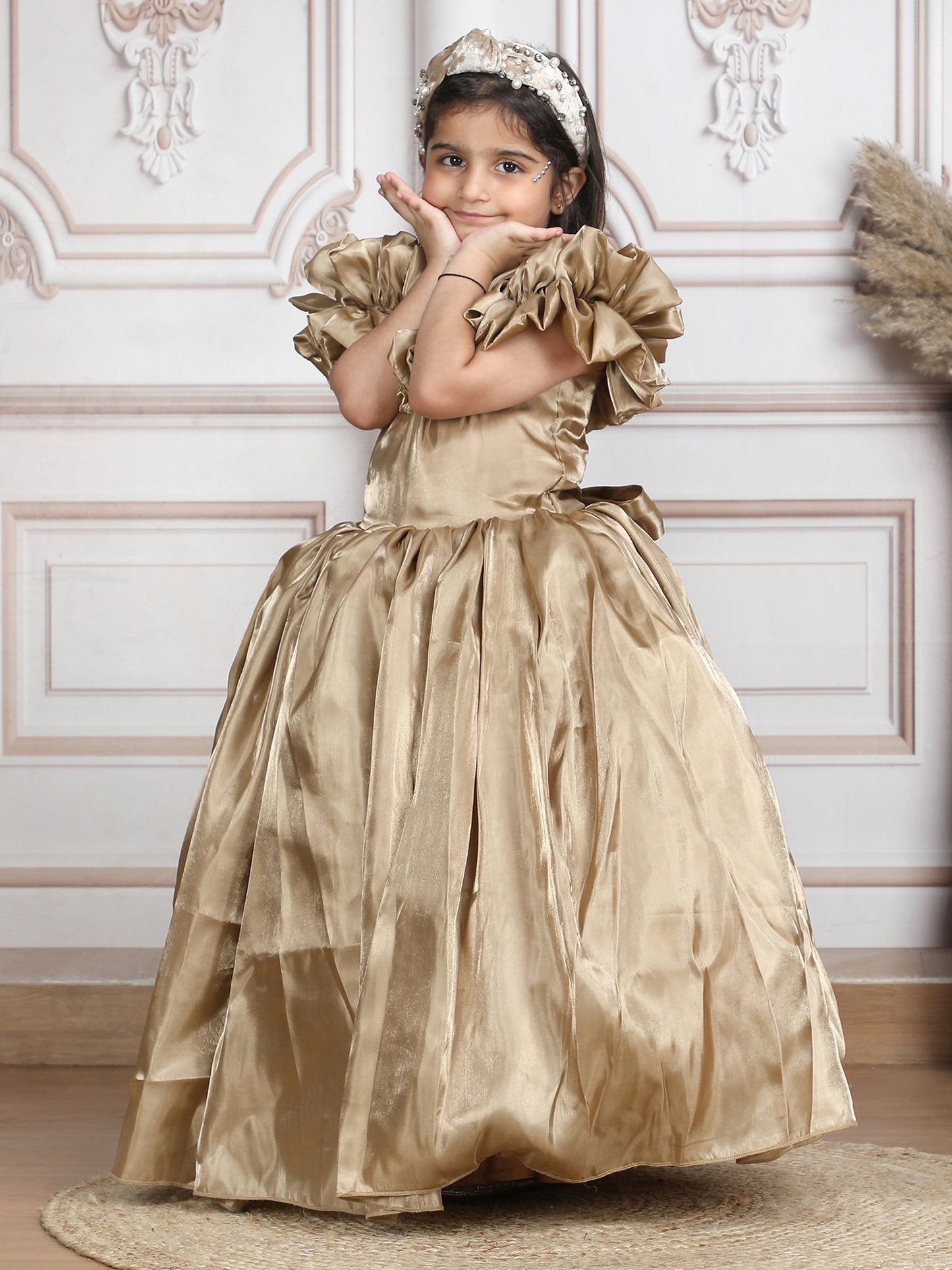 Girls gold gown length dress m250288