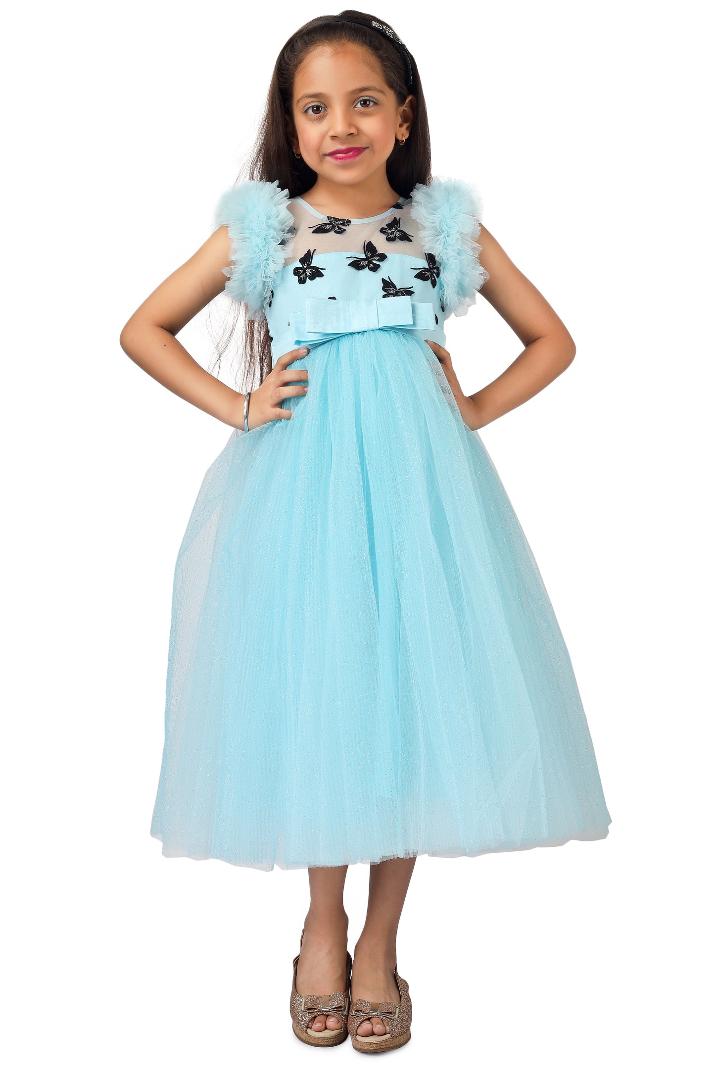 Girls blue knee length Party frock m234901