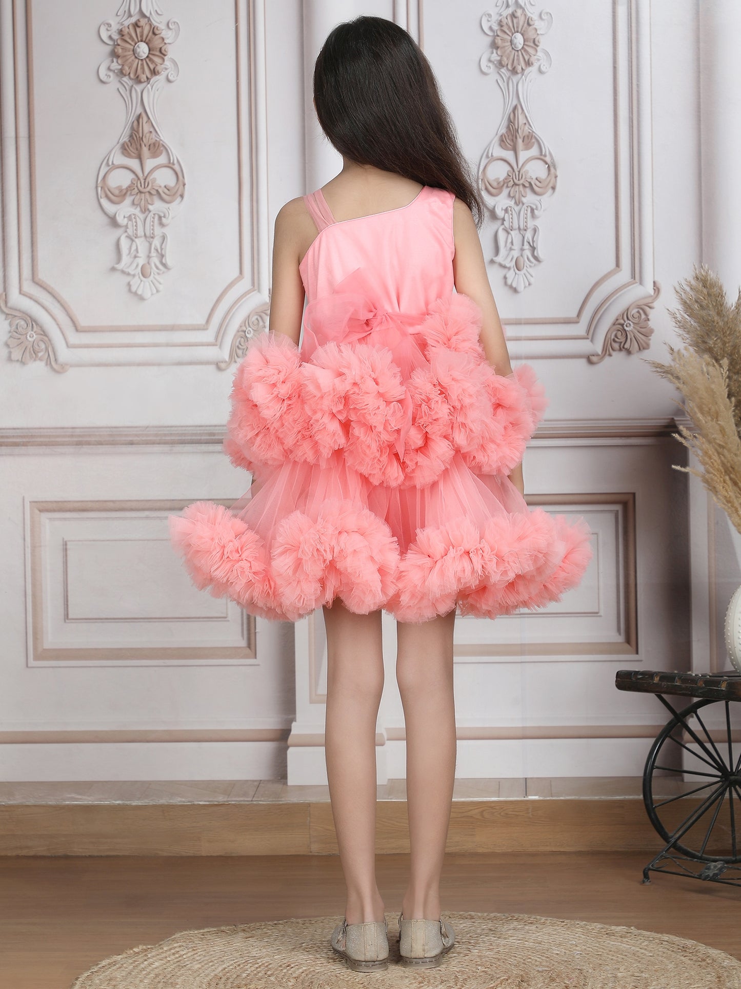 Girls Peach Knee length Party frock