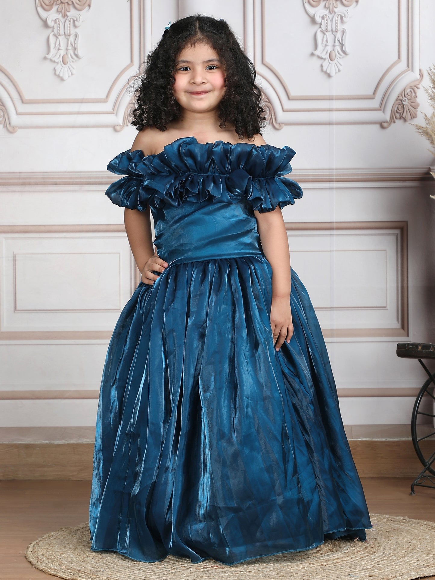 Girls teal Gown length Party frock m250287