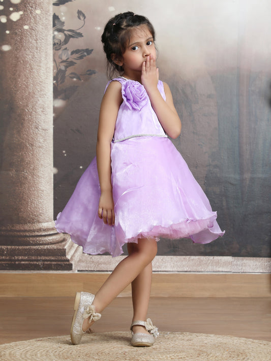Girls purple knee length Party frock m250286
