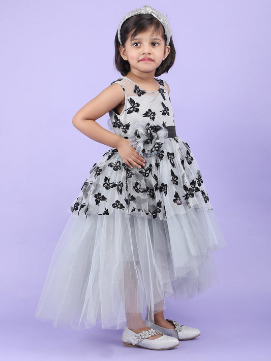Girls Grey knee length Party frock m240021