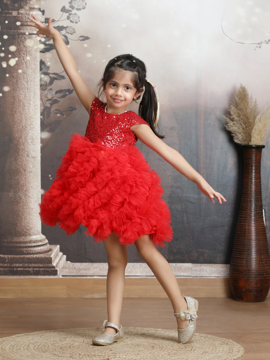 Girls red Knee length Party frock