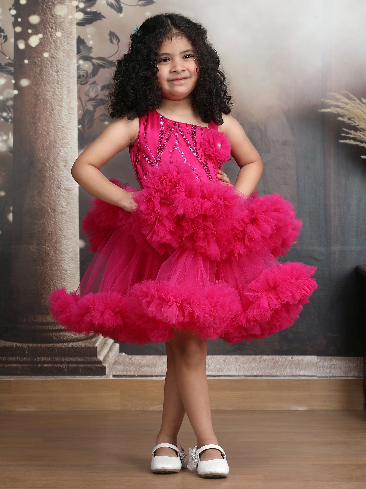 Girls magenta Knee length Party frock
