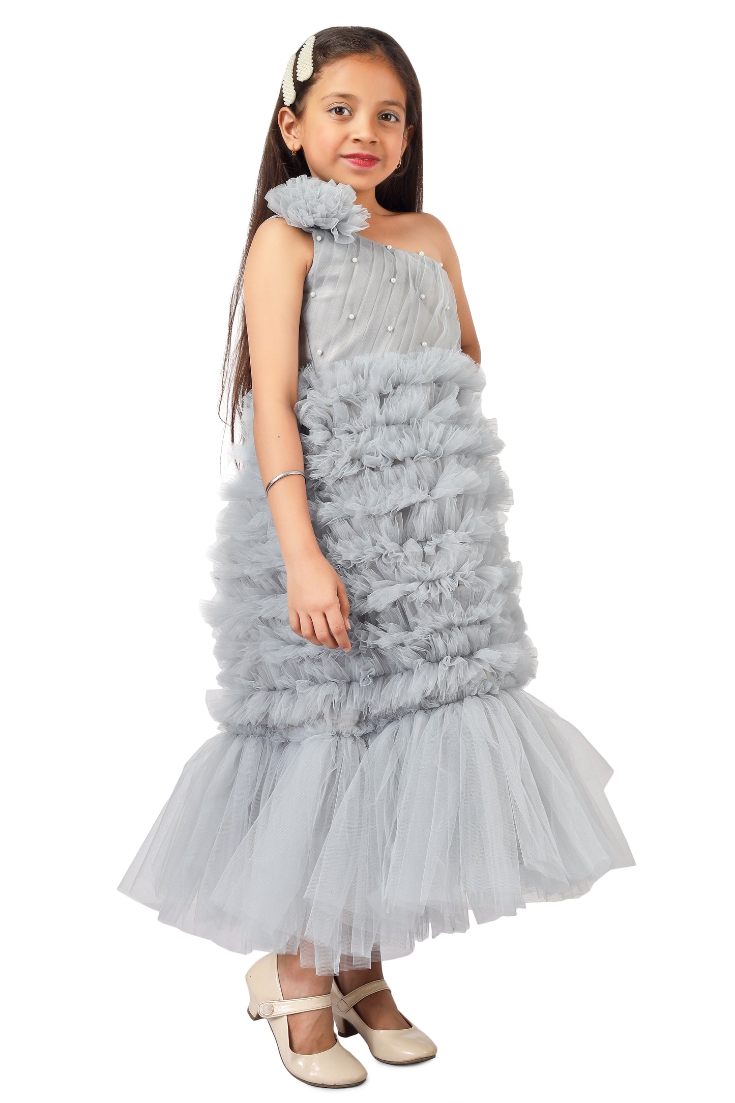 Girls Grey Gown length dress M232401