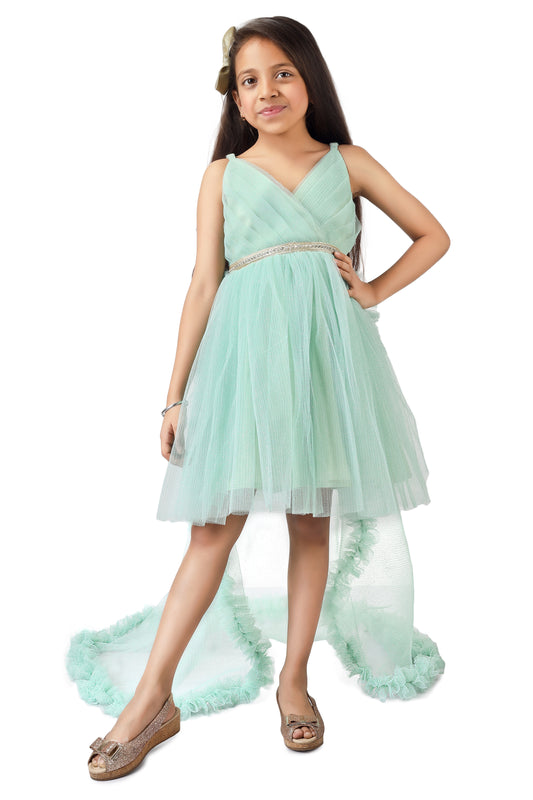 Girls green knee length Party frock m234001