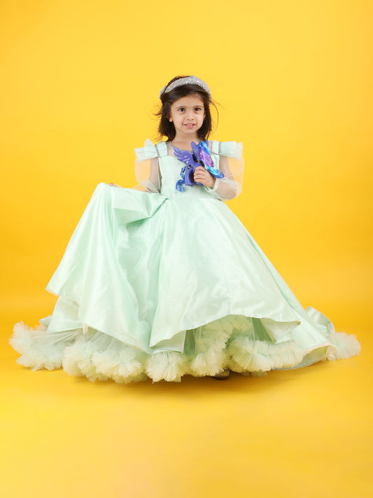 Girls green Gown length Party dress M240010