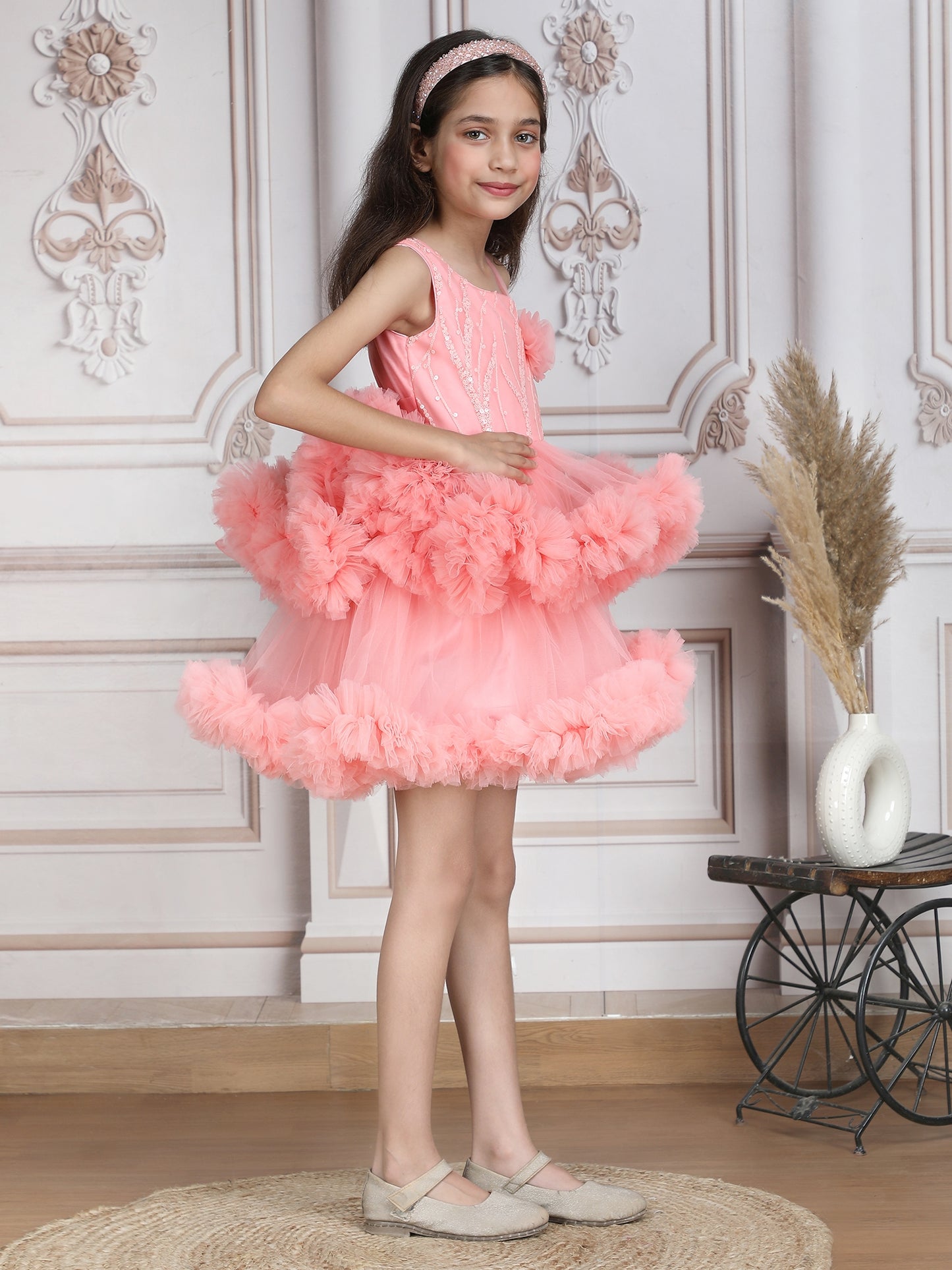 Girls Peach Knee length Party frock