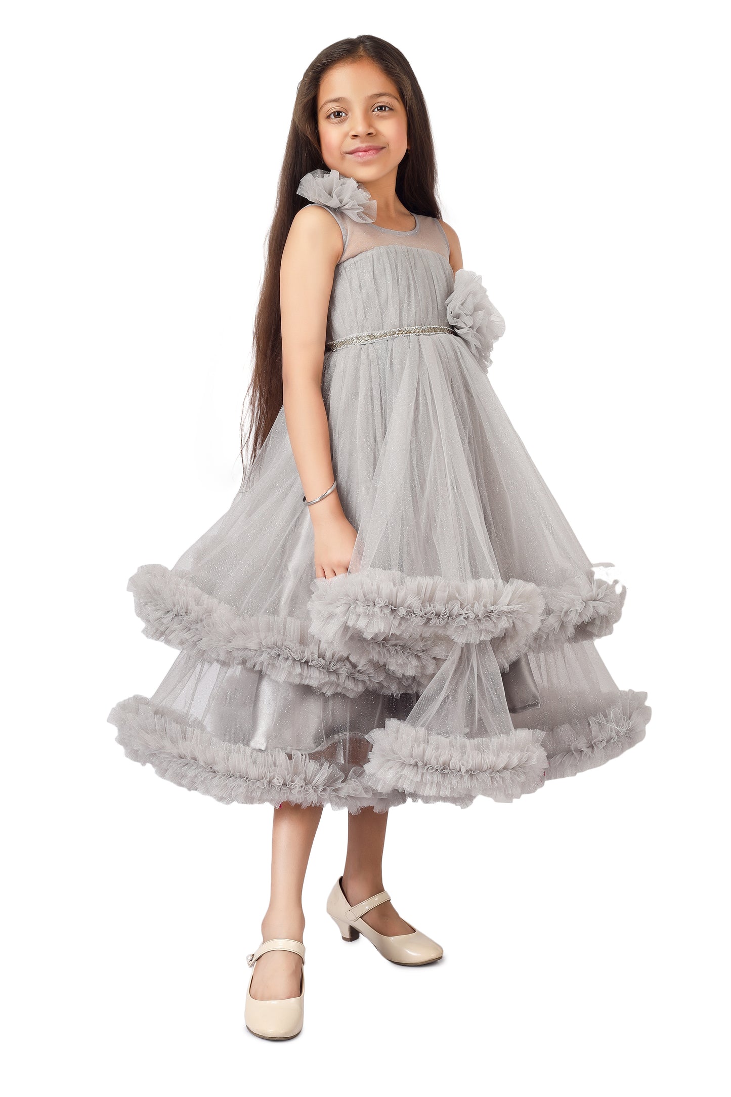 Girls Grey Gown length dress M232601