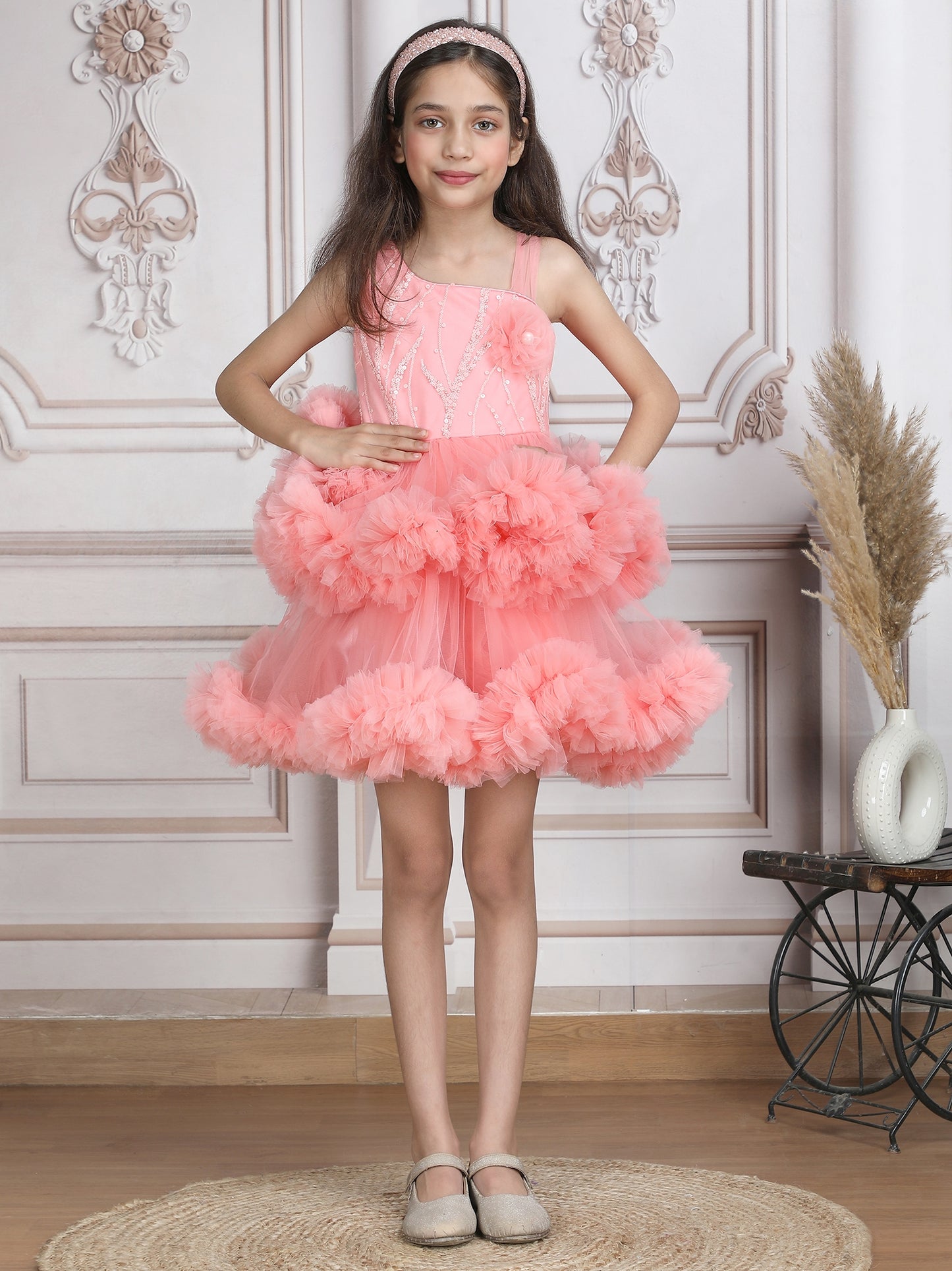 Girls Peach Knee length Party frock