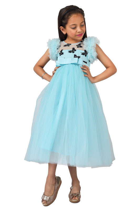 Girls blue knee length Party frock m234901