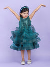 Girls Green knee length Party frock m240019