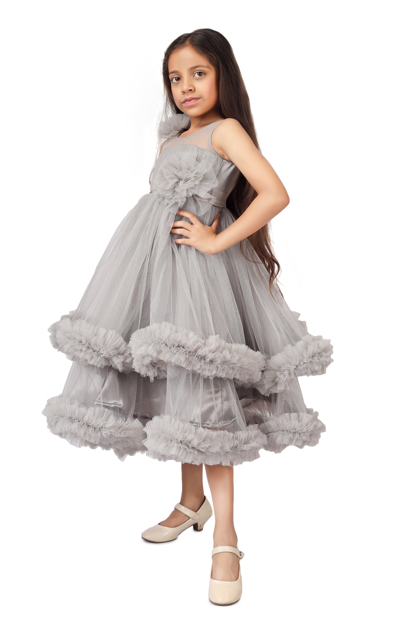Girls Grey Gown length dress M232601
