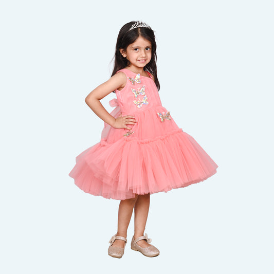 Girls peach casual frock m250043