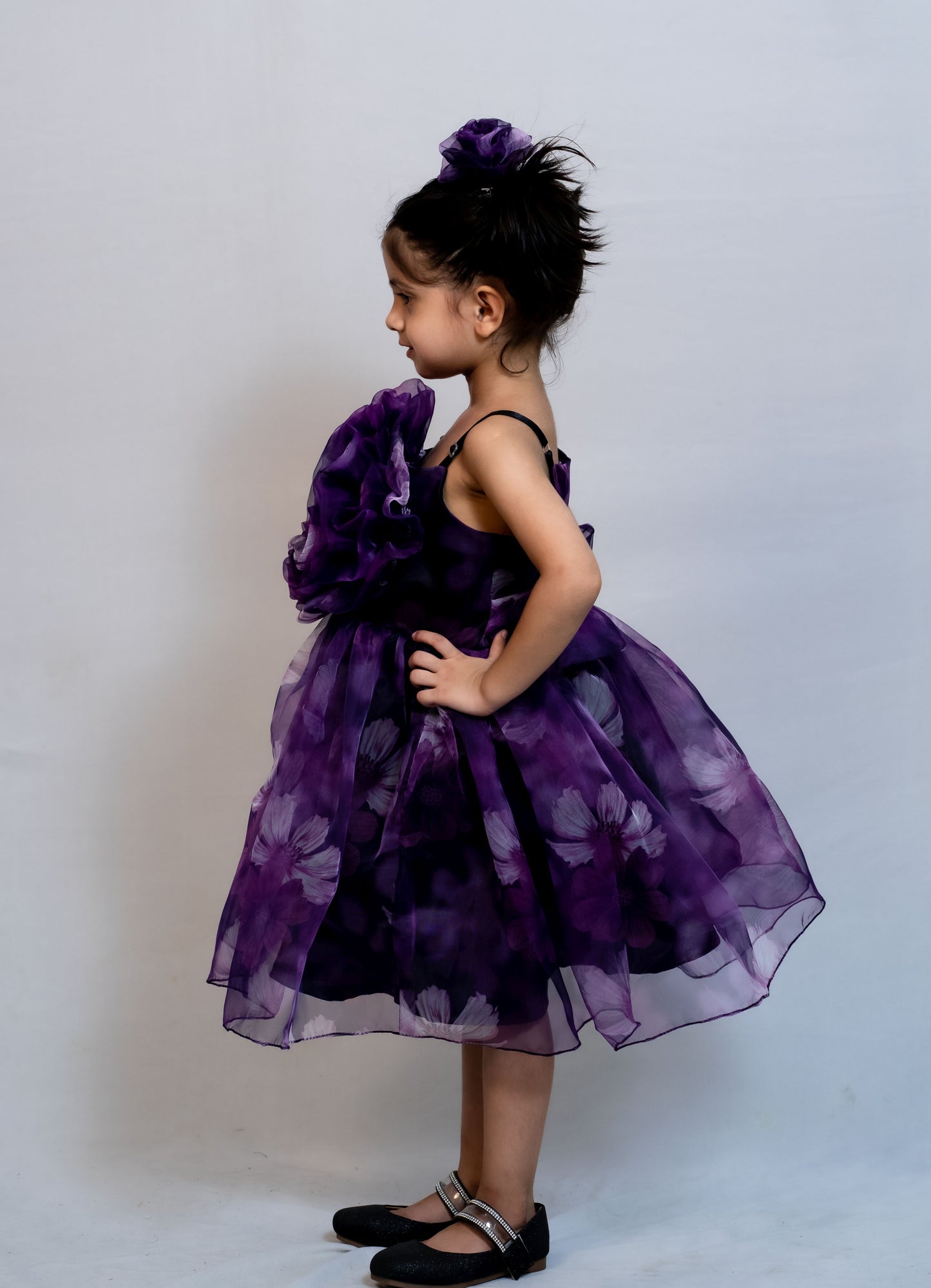 Girls purple knee length Casual frock M240053