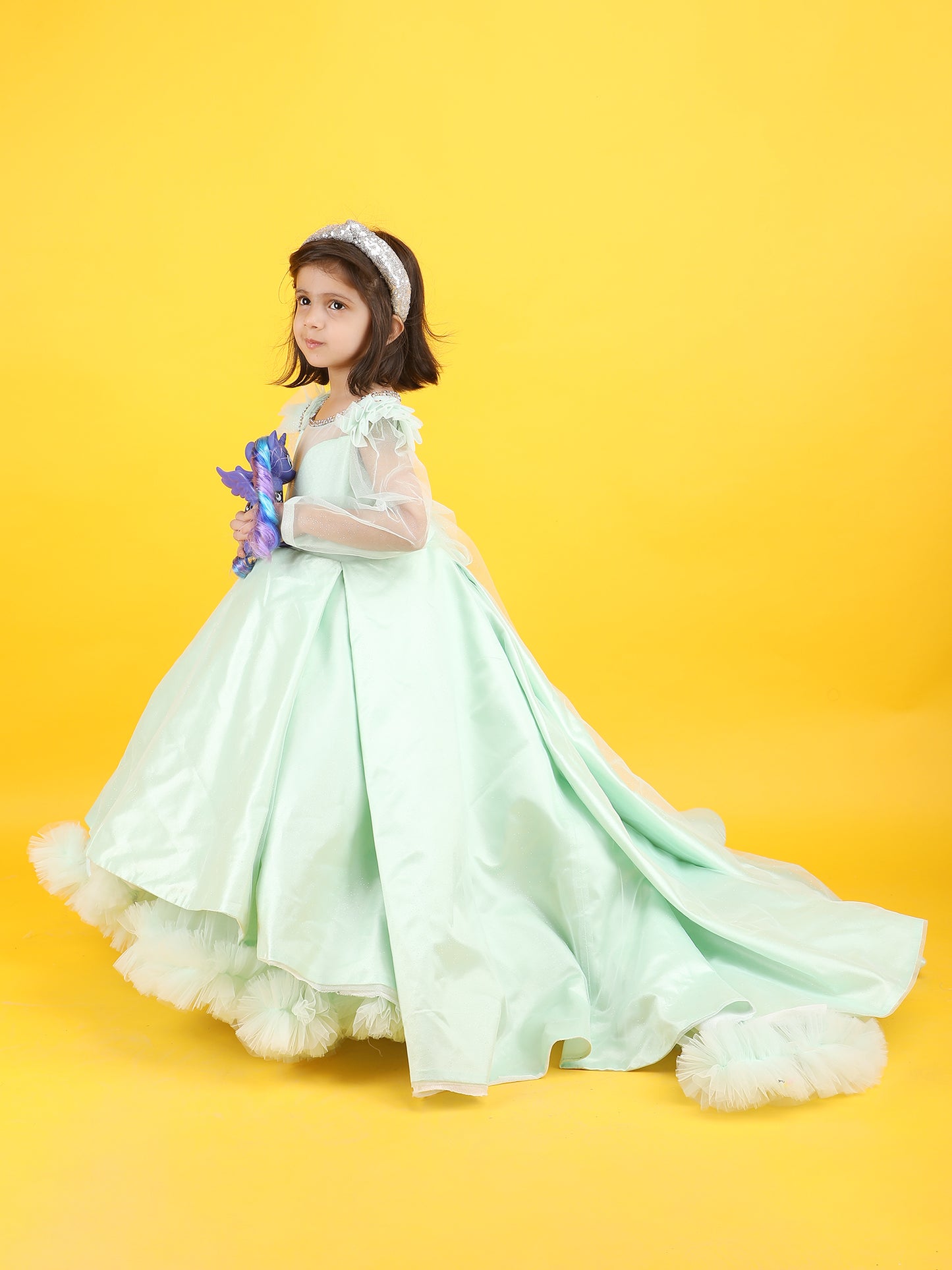 Girls green Gown length Party dress M240010