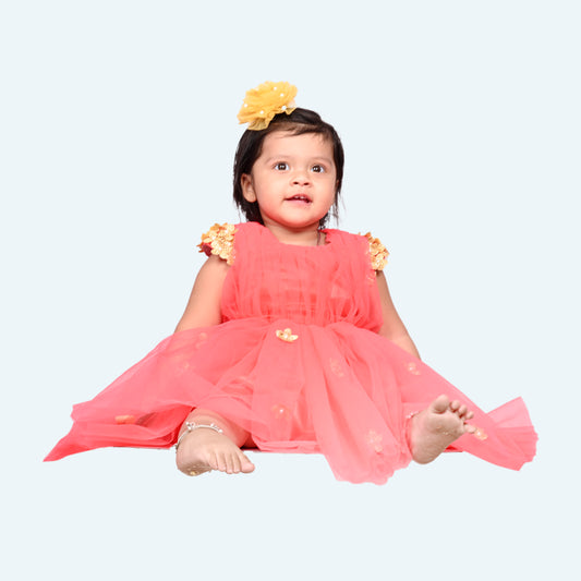 Girls peach casual frock m250064