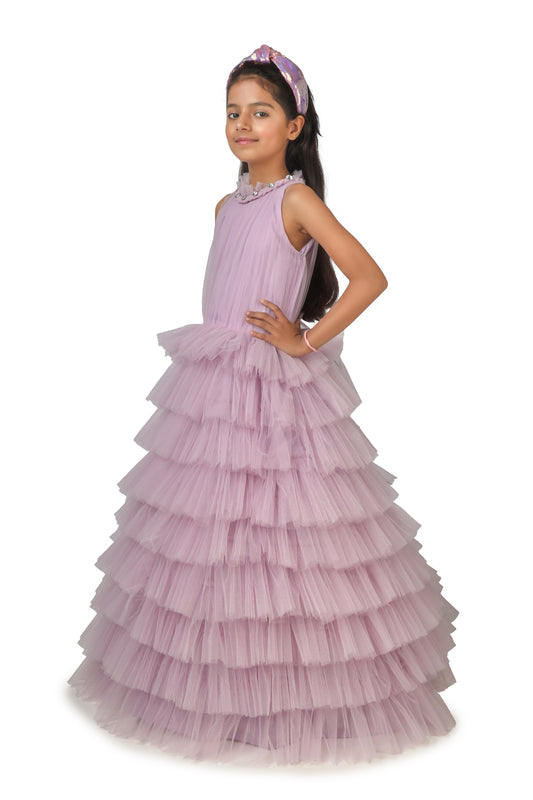 Girls purple gown length dress M230701