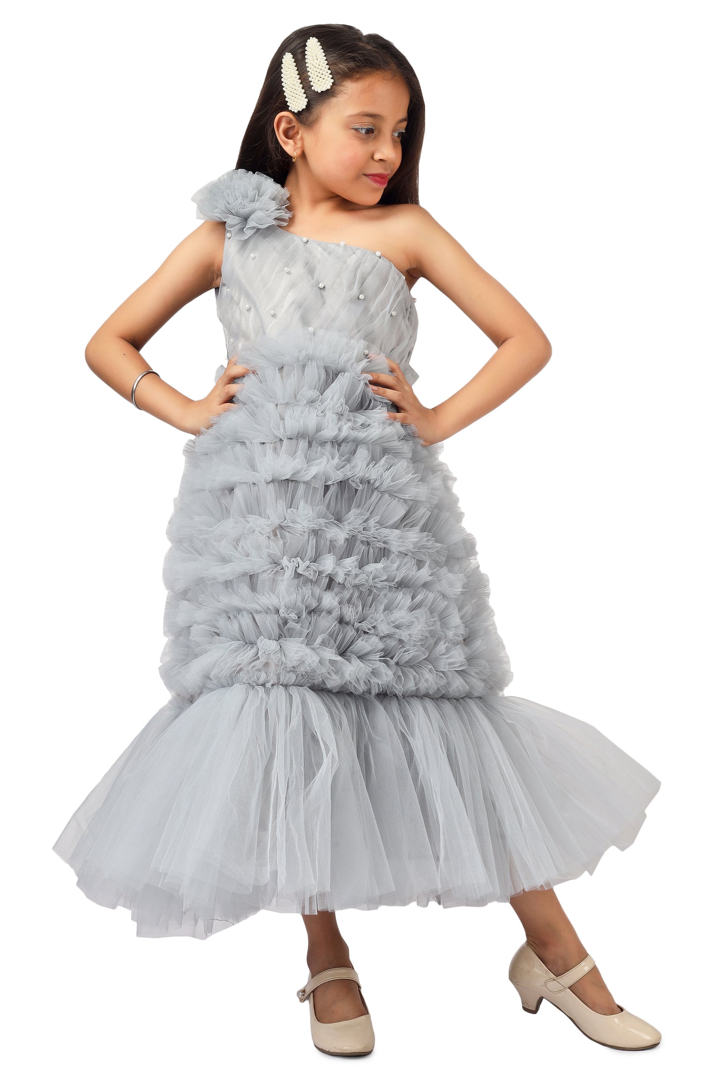 Girls Grey Gown length dress M232401