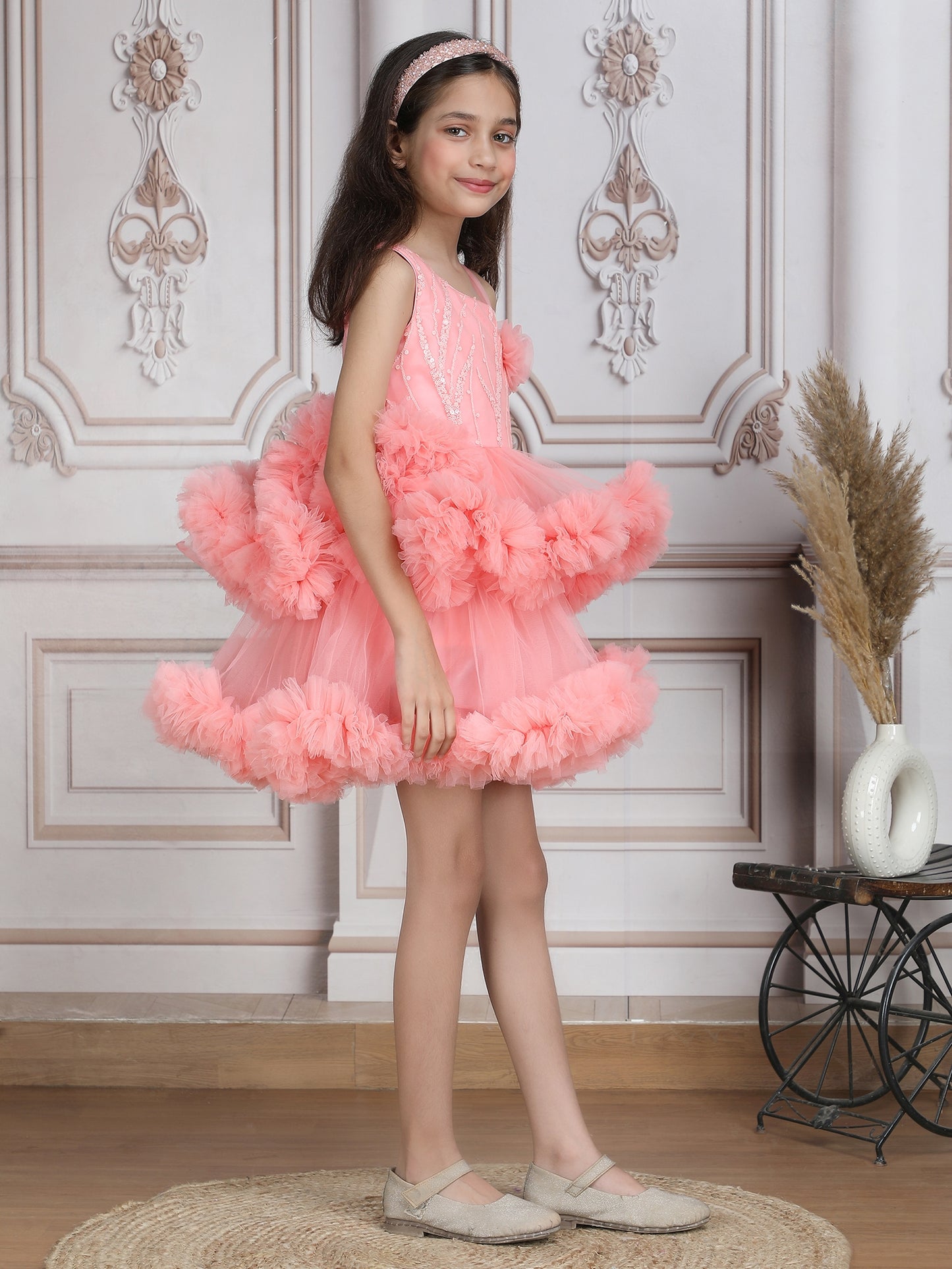 Girls Peach Knee length Party frock