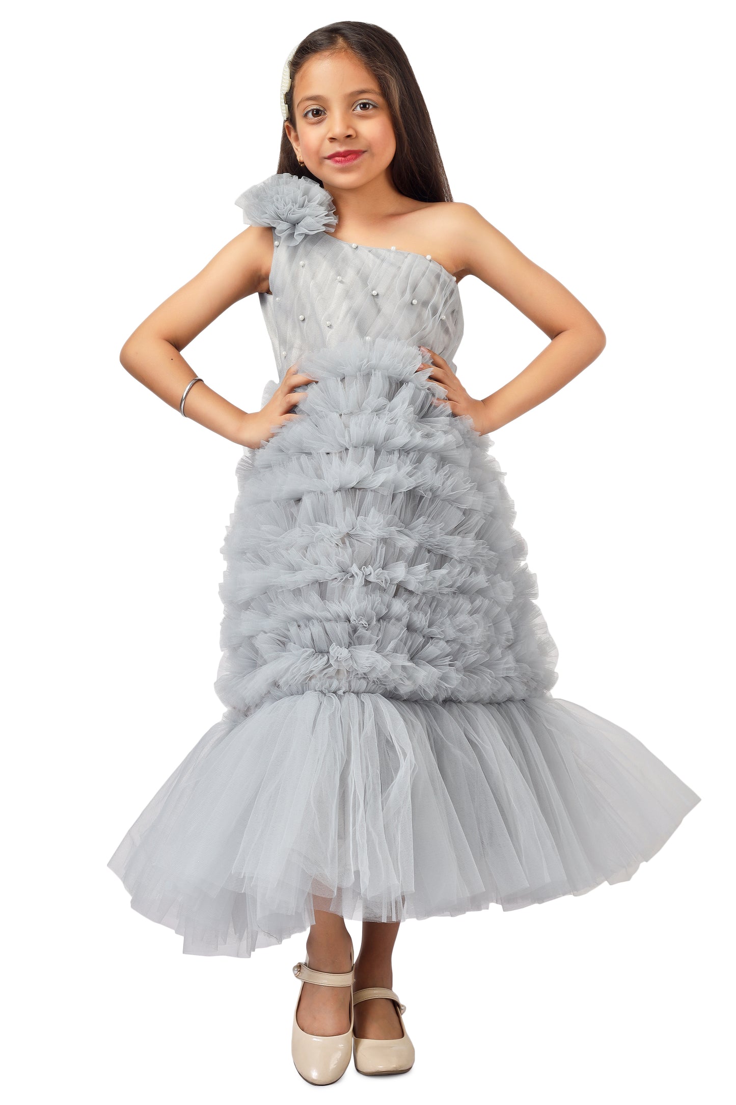 Girls Grey Gown length dress M232401