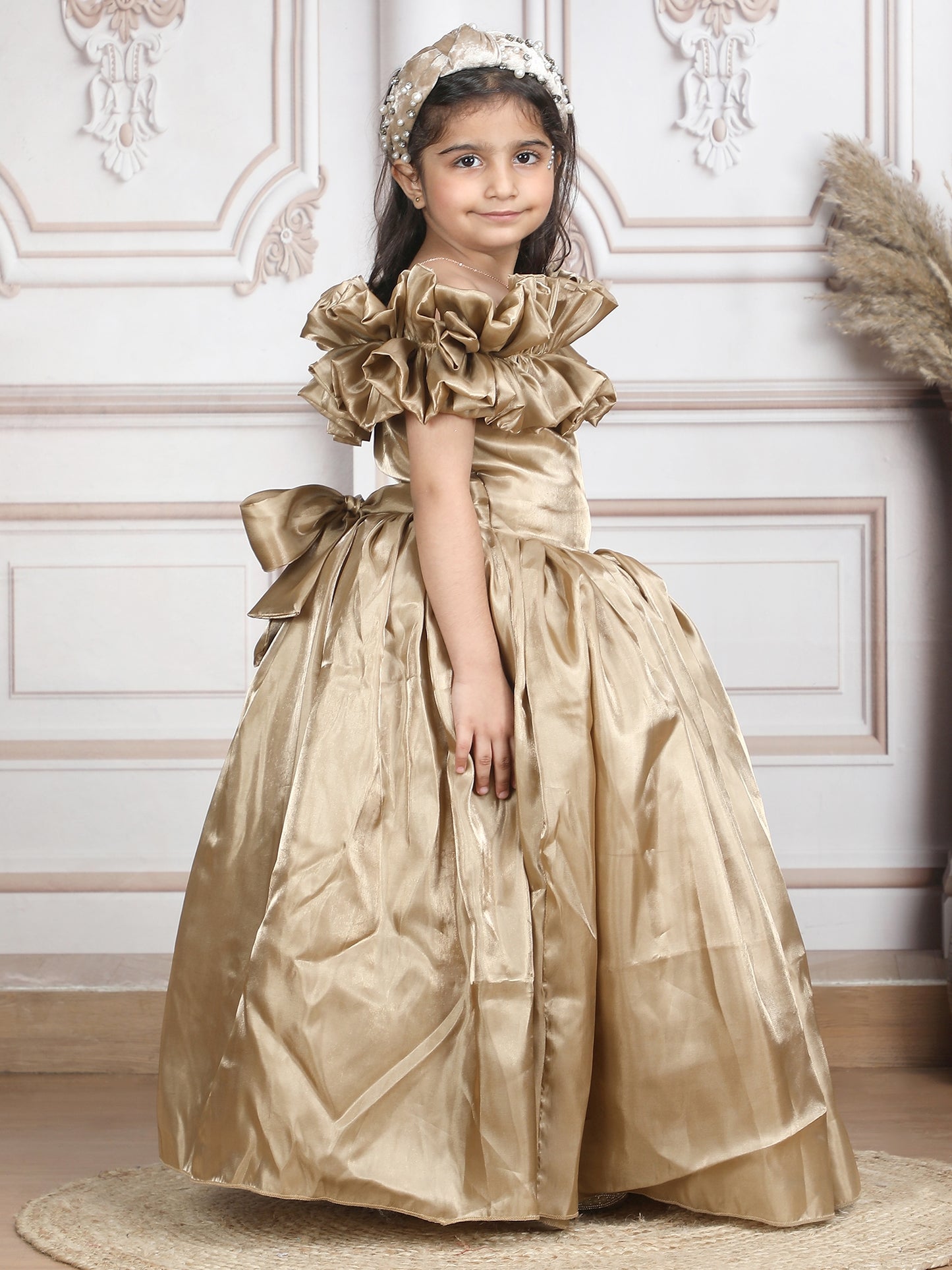 Girls gold gown length dress m250288