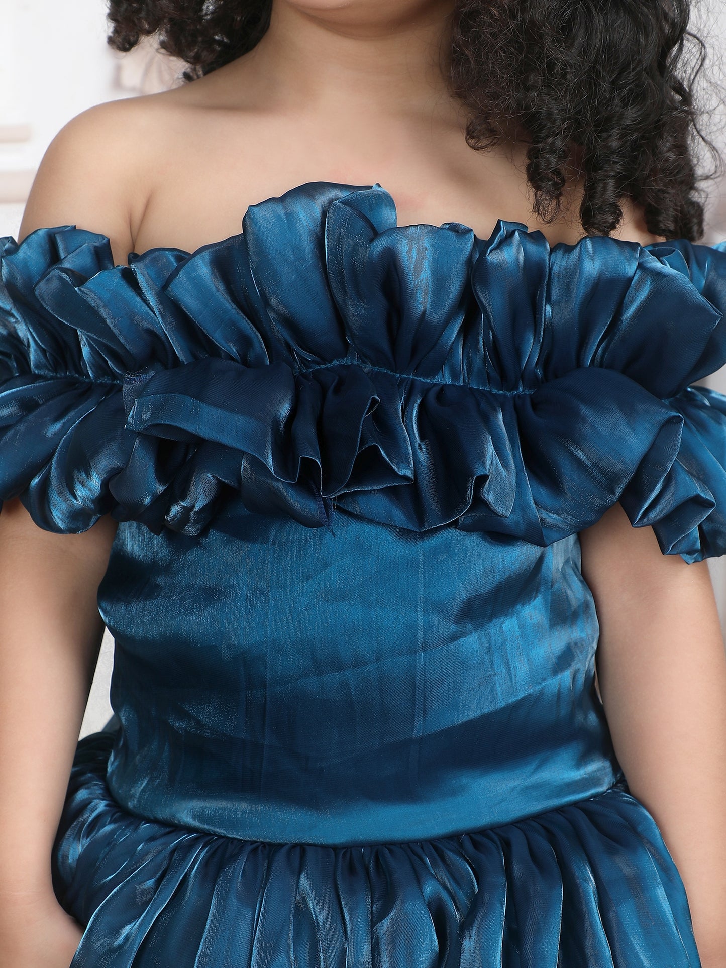 Girls teal Gown length Party frock m250287