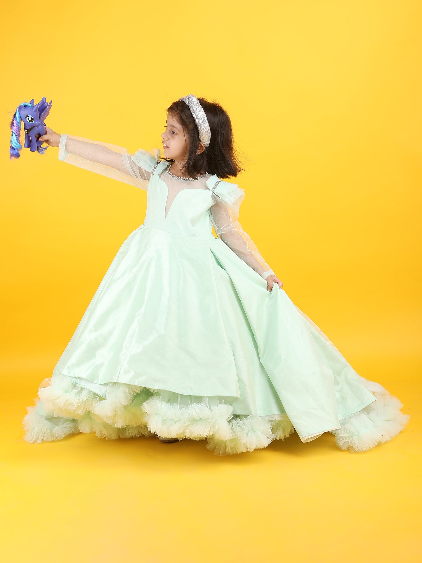 Girls green Gown length Party dress M240010