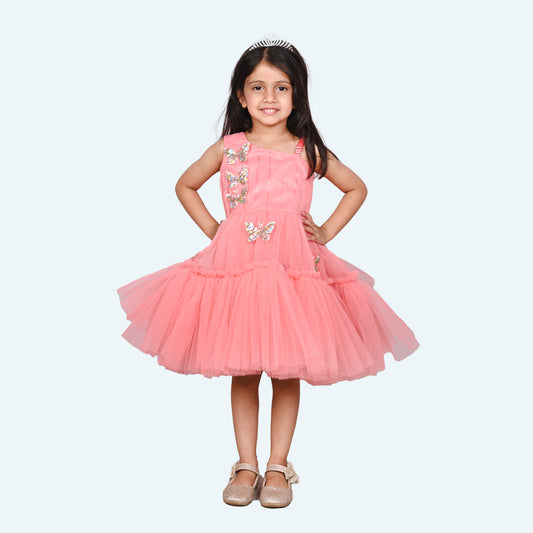 Girls peach casual frock m250043