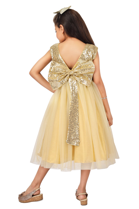 Girls golden knee length Party frock M234201