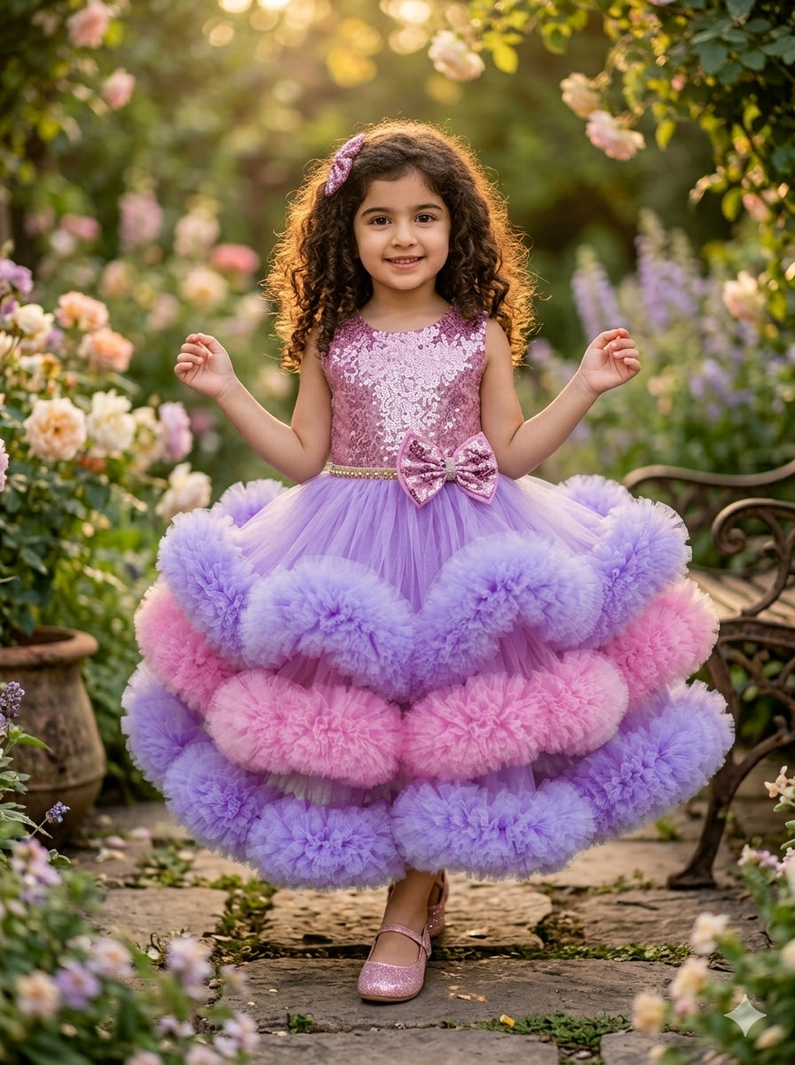 pink flared Birthday Party Frock for Girls m260299