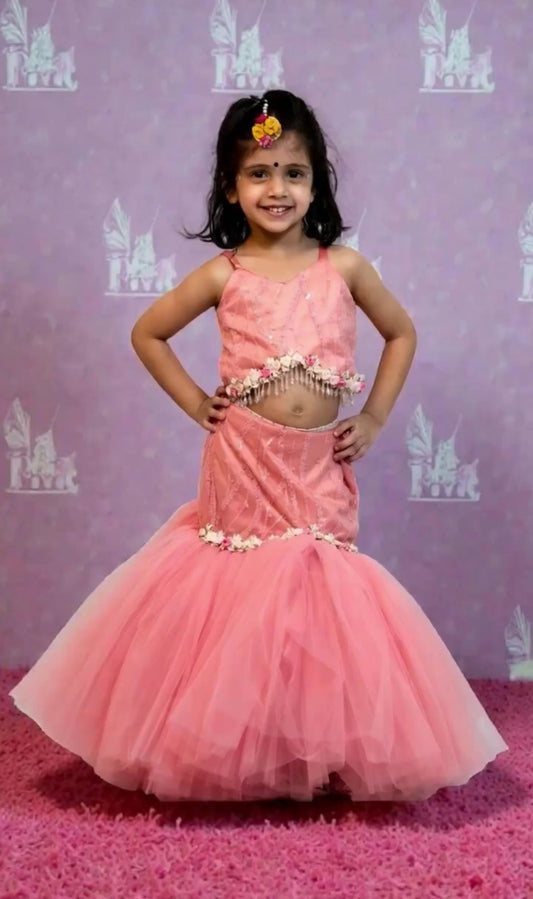 Peach Color Lehenga Choli Set For Girls