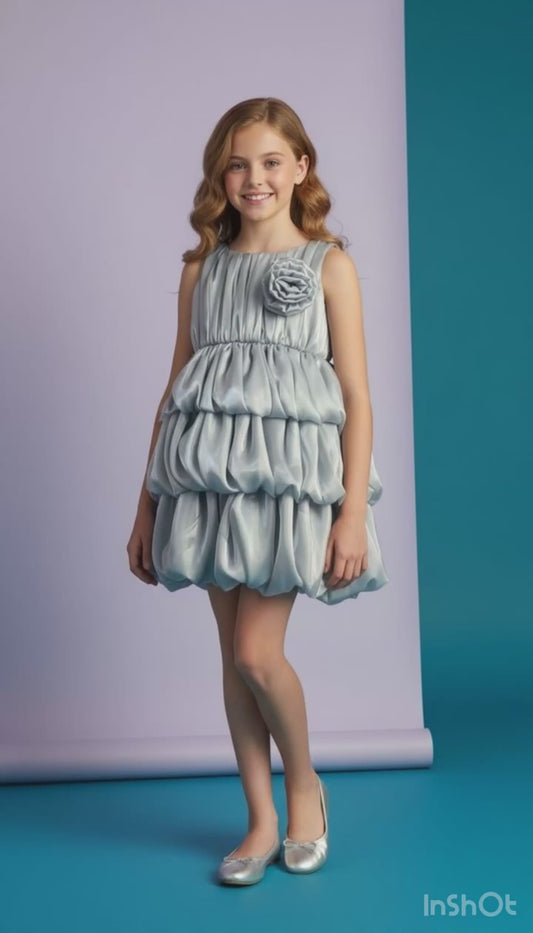 Girls Grey Tulle Party Dress, Sleeveless Layered skirt, knee length