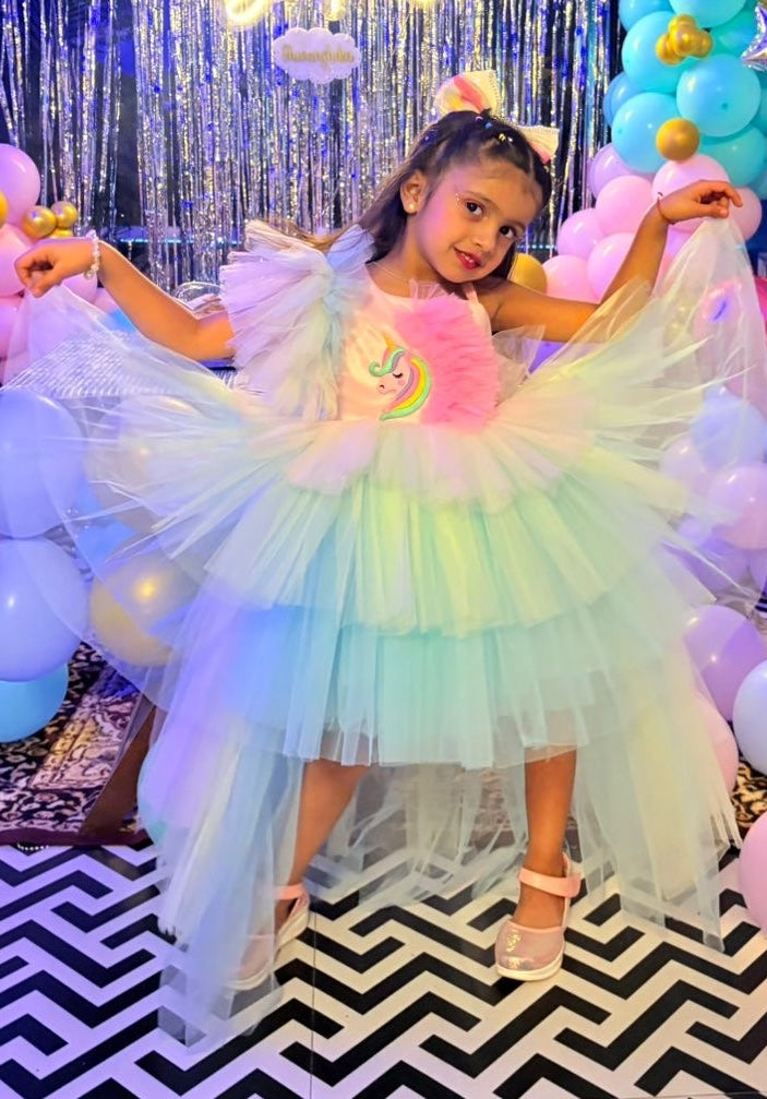 Green Unicorn Birthday Party Frock for Girls m260295